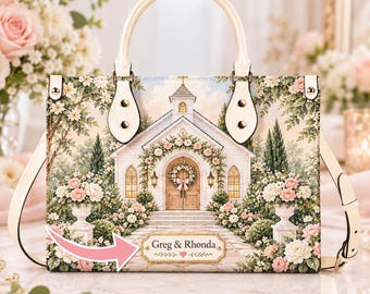 Personalized Wedding Chapel Purse, Custom Wedding Date Handbag, Bride Gift, Newlywed Keepsake Bag, Bridal Shower Gift, Wedding Day Purse