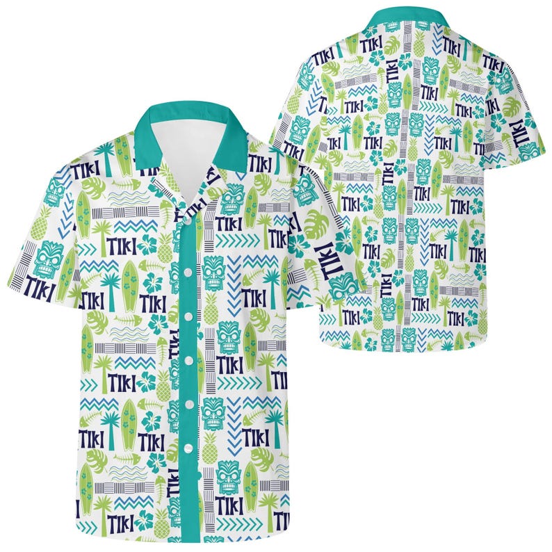 Men's Tiki Hawaiian Shirt: Tropical Surfboard Print Vacation Apparel image 6