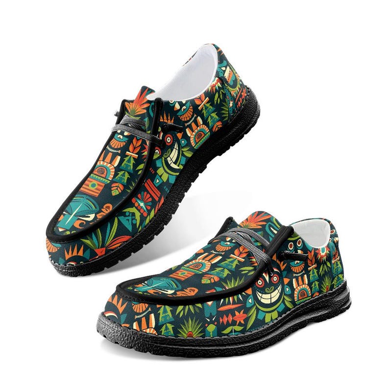 Mocassins en toile à imprimé tiki coloré - Chaussures de vacances tropicales black