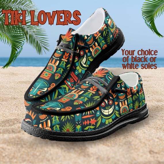 Colorful Tiki Print Canvas Loafers - Tropical Vacation Shoes