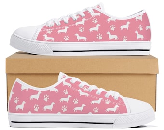 Dachshund Canvas Shoes: Pink & White Dog Lover Sneakers