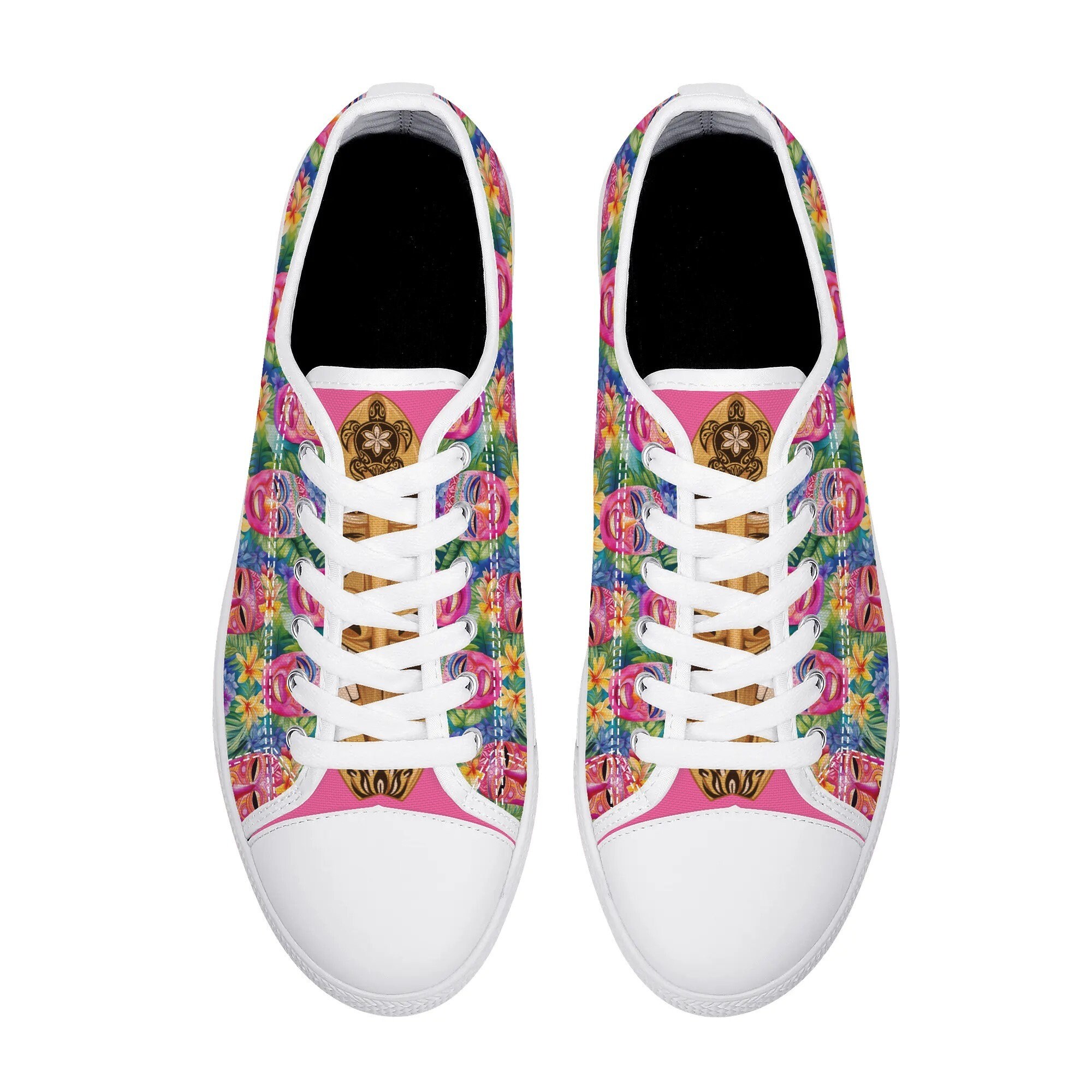 Women's Tiki Mask Sneakers: Tropical Floral Print Canvas Shoes - Etsy