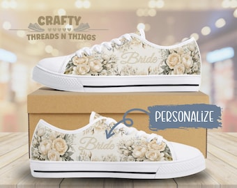 Bride to Be Canvas Sneakers: Ivory Rose Bridal Party Shoes
