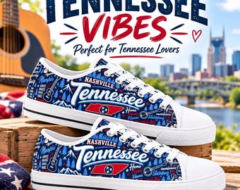 Tennessee Inspired Low Top Canvas Shoes, Nashville Travel Sneakers, Tennessee Lover Gift, Proud Tennessean Casual Shoes, Vacation Shoes