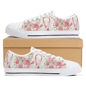 Breast Cancer Awareness Canvas Sneakers: Vintage Rose Print