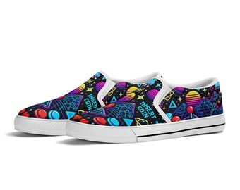 Old School Arcade Skate Shoes, Retro Gamer Sneakers, 80s Neon Gaming Shoes, Pixel Arcade Sneakers, Gamer Gift, Unisex Skate Shoes