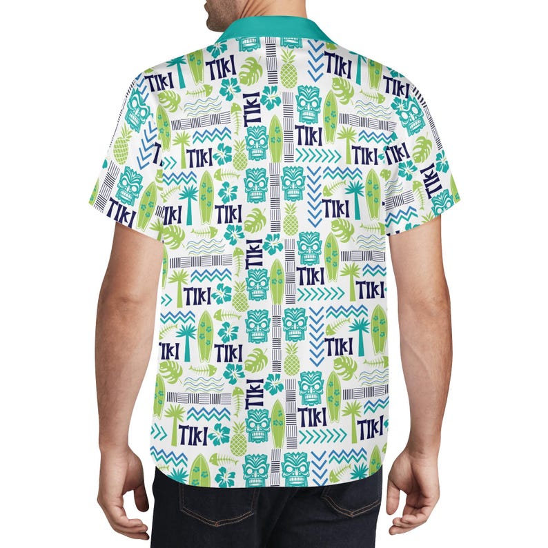 Men's Tiki Hawaiian Shirt: Tropical Surfboard Print Vacation Apparel image 3