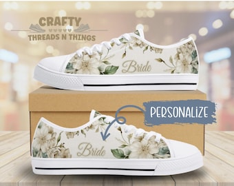 Ivory Rose Bridal Sneakers: Bride-to-Be Canvas Shoes