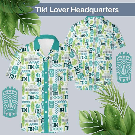 Men's Tiki Hawaiian Shirt: Tropical Surfboard Print Vacation Apparel
