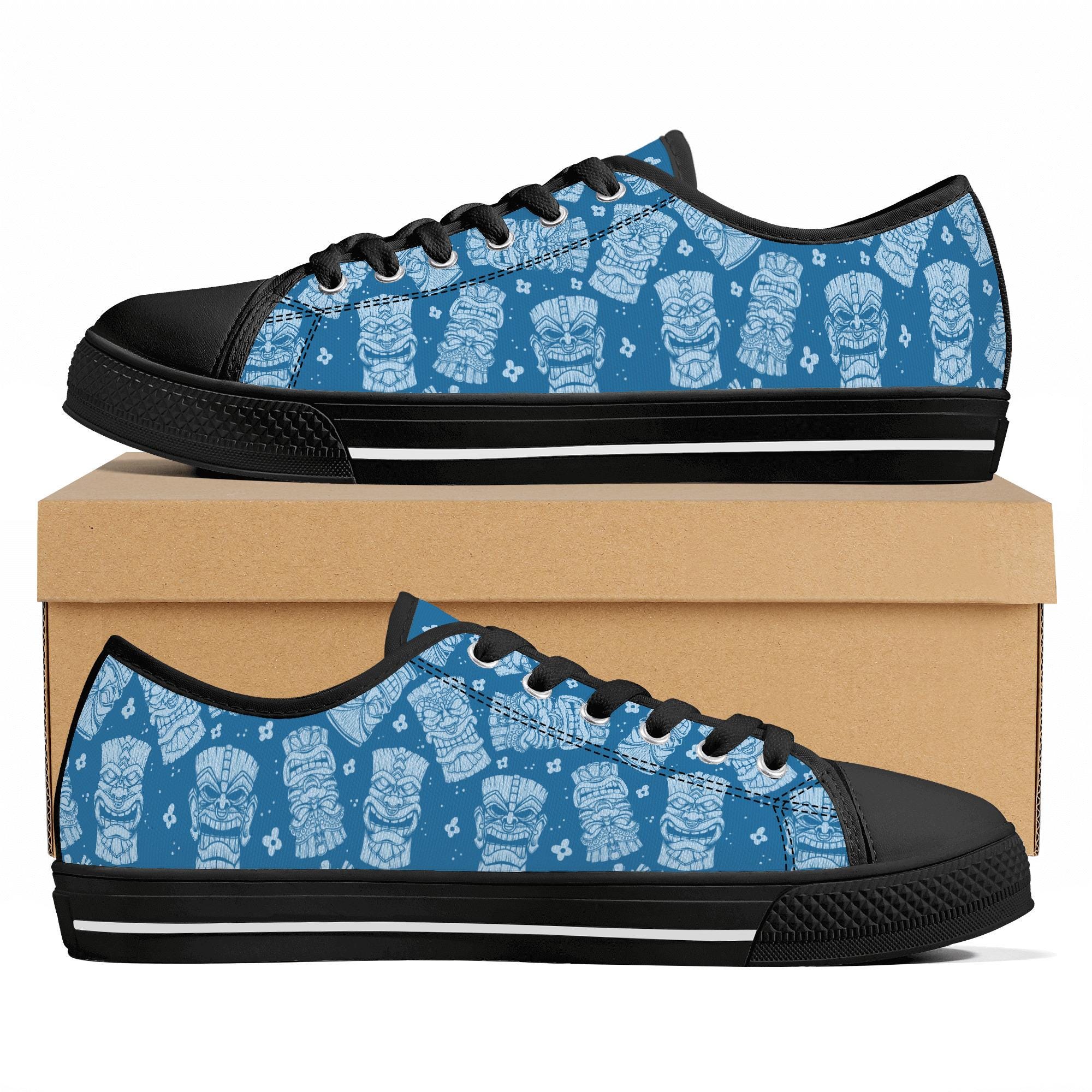Blue Tiki Mask Canvas Sneakers: Polynesian Print Low Top Shoes - Etsy