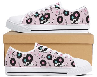50s Rock n Roll Canvas Sneakers, Retro Musical Note Shoes