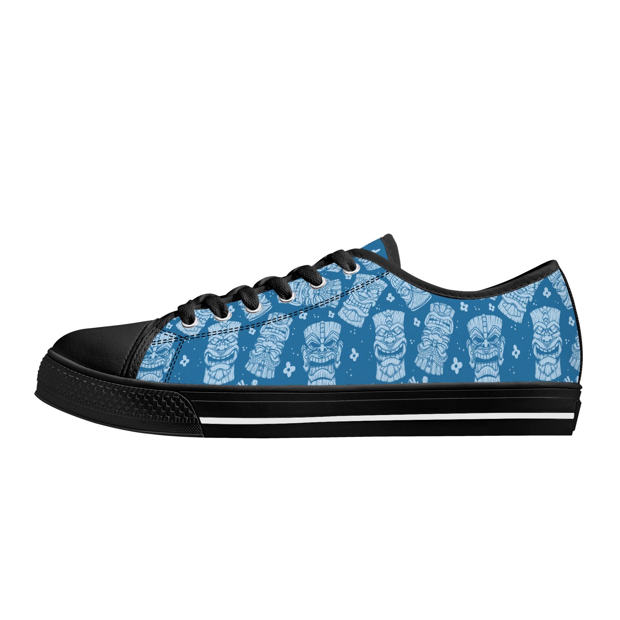 Blue Tiki Mask Canvas Sneakers: Polynesian Print Low Top Shoes - Etsy
