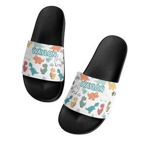 Claquettes personnalisées pour enfants sur le thème des dinosaures, sandales de plage pour garçons, chaussons imprimés pour le bord de la piscine, chaussures cadeaux imperméables, chaussons de vacances