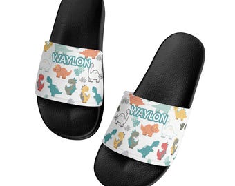 Gepersonaliseerde slippers met dinosaurus: strand- en zwembadslippers voor jongens