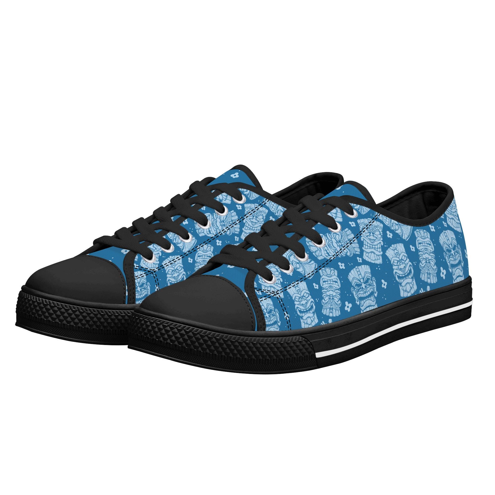 Blue Tiki Mask Canvas Sneakers: Polynesian Print Low Top Shoes - Etsy