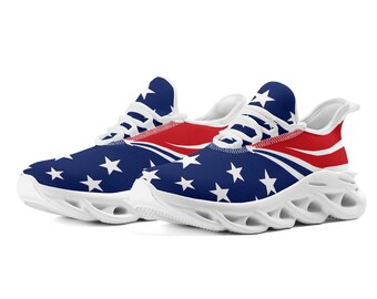 Löparskor med patriotiska flaggor, USA-inspirerade sneakers, röda vita blå sportskor, specialdesignade casual sneakers