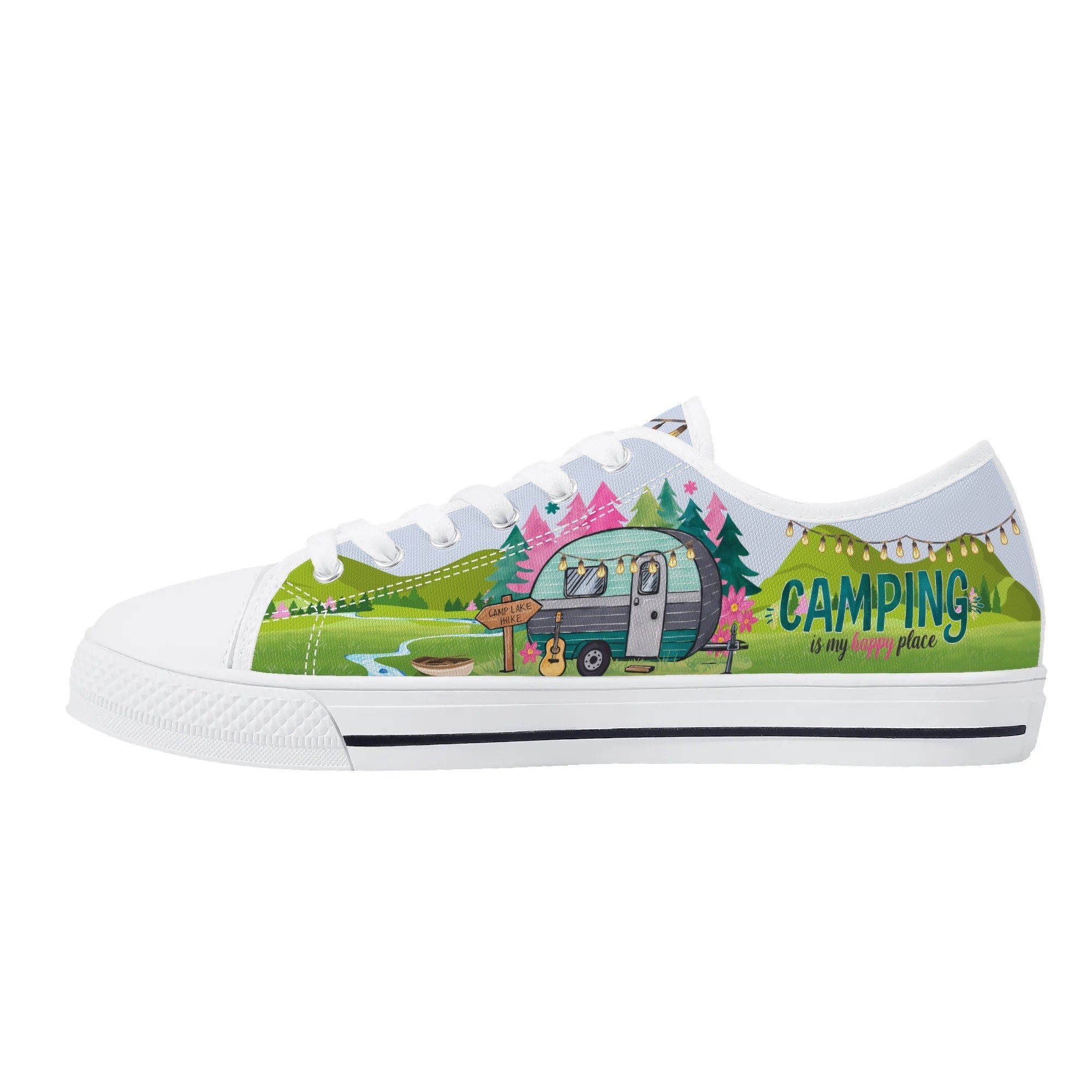 Women s Camping Theme All Over Print Shoes Camper Design Pattern Sneakers Camping is My Happy Place Sneakers Hiker or Mountain Lover Gift Etsy