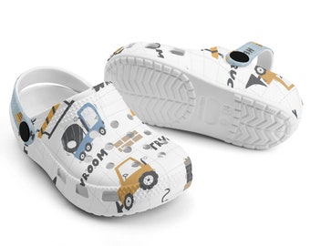 Kid's All Over Print Heavy Equipment Croc Style Sandals, Boys Construction Theme Apparel