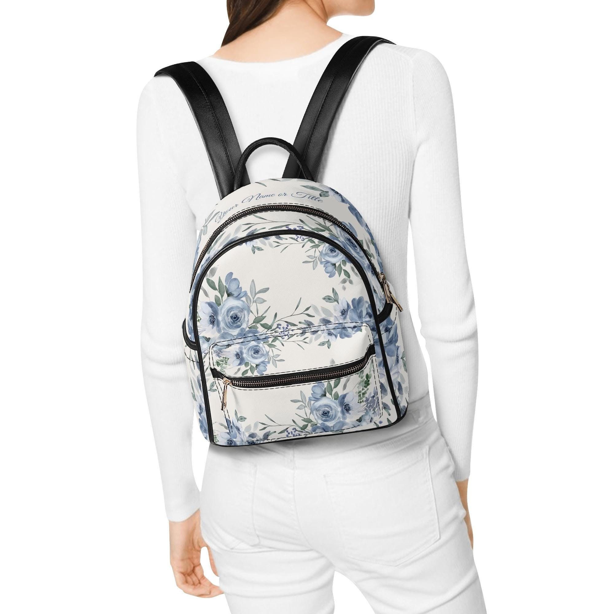 fiorelli anouk mini backpack light blue Personalized Floral Faux Leather Mini Backpack: Bridal Party Gift