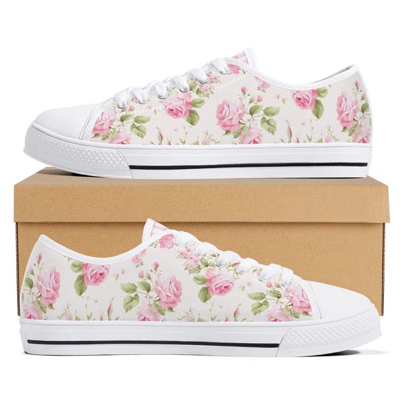 Pink Rose Gingham Canvas Shoes: Floral Plaid Sneakers
