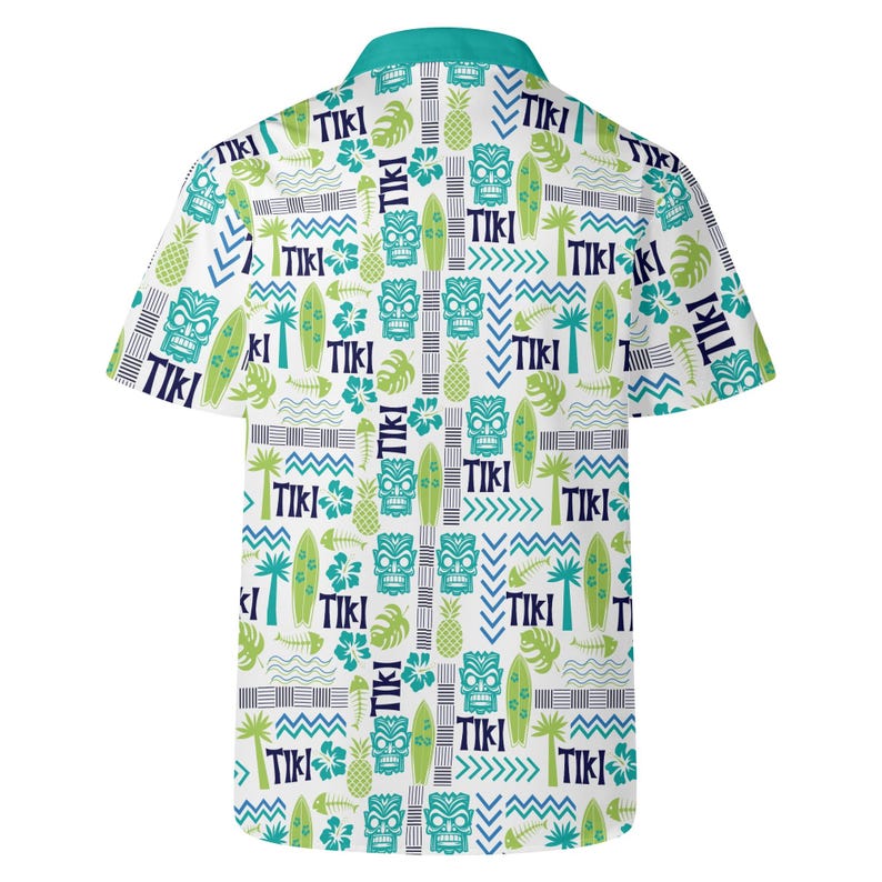 Men's Tiki Hawaiian Shirt: Tropical Surfboard Print Vacation Apparel image 5