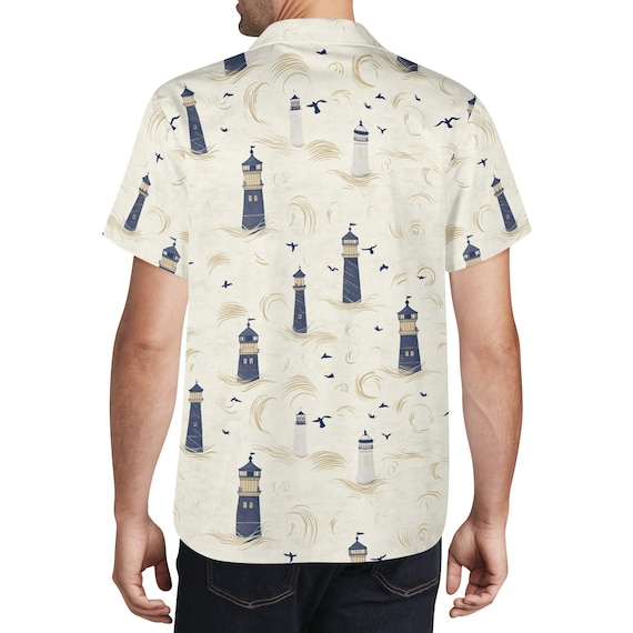 Nautical Lighthouse Print Button-down Shirt: Coastal Cruising