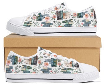 Floral Book Stack Sneakers: Cottagecore Bookworm Shoes