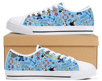 Women's Steamboat Willie Canvas Sneakers, Disney Mickey Mouse Print