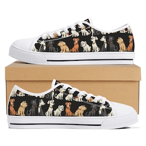 Womens Cute Puppy Dog Low Top Canvas Shoes, Dog Lover Sneakers, All Over Print  Animal Lover Shoes, Cartoon Dog Character Sneakers, Dog Mom