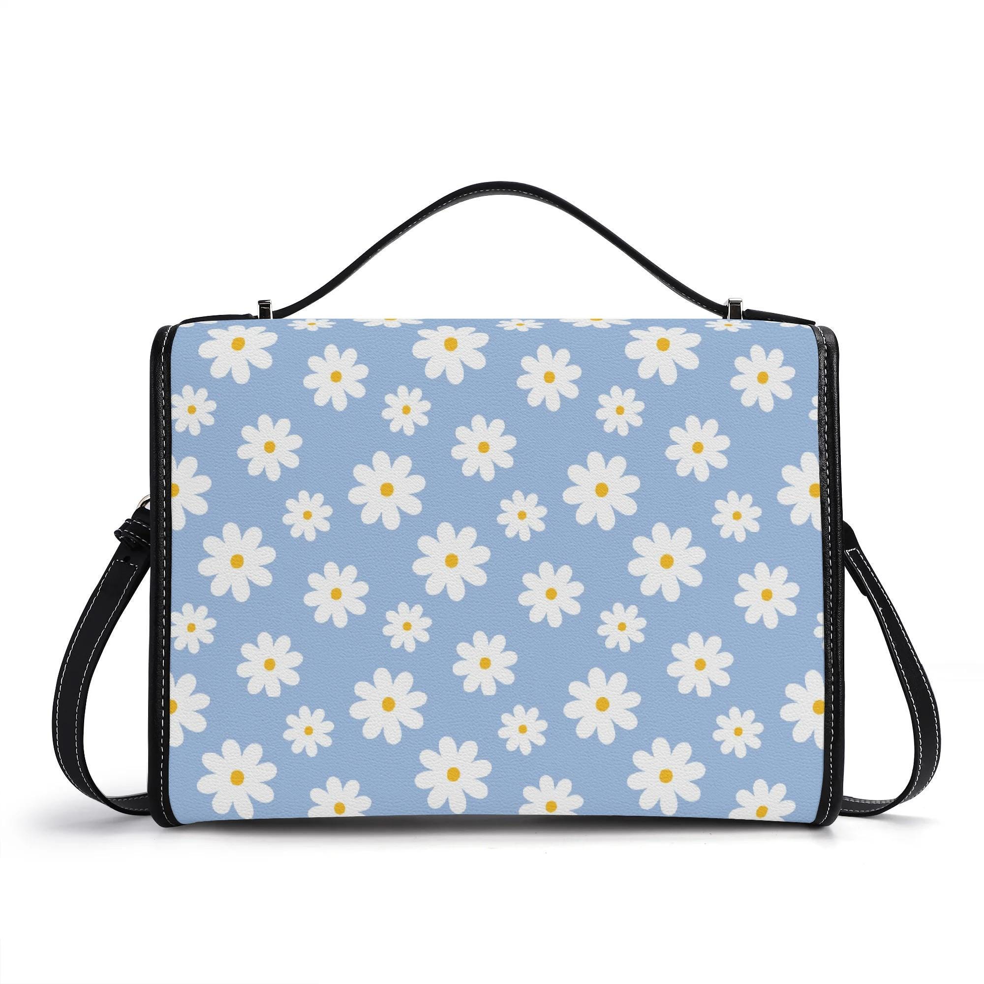 Blue & Yellow Printed Satchel Bag Daisy Print Satchel Handbag: Blue & Yellow Floral Faux  main image 3