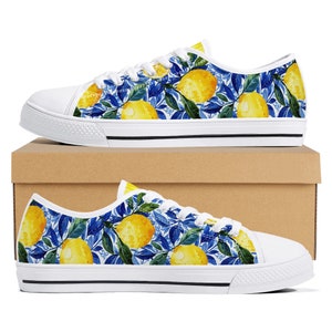 Lemon Blossom Print Canvas Sneakers: Women&#39;s Colorful Footwear