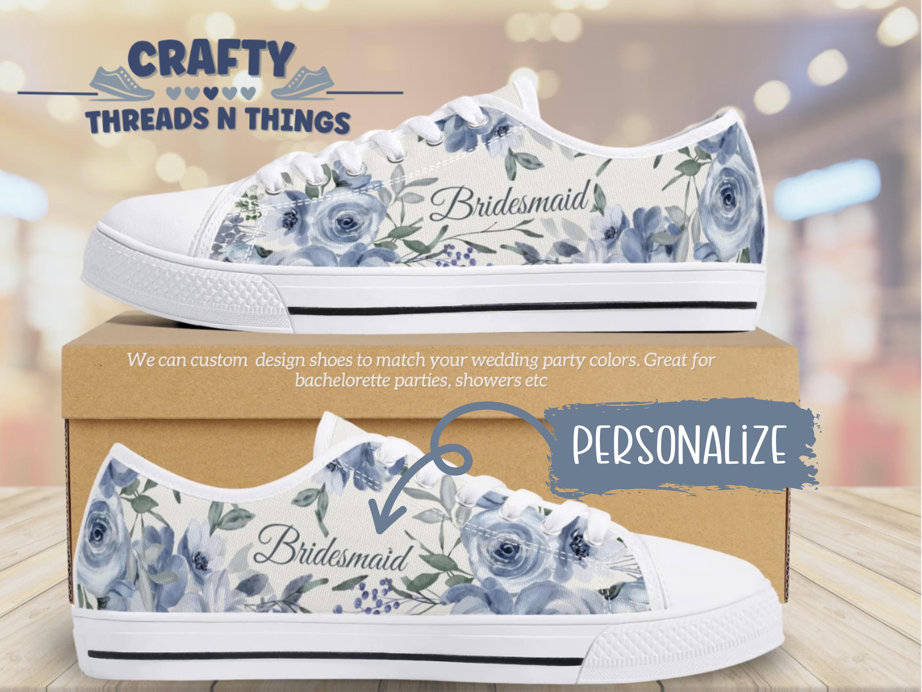 Custom Bridal Party Canvas Sneakers: Blue Floral Wedding Shoes