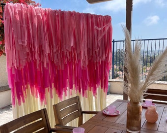 Barbie Fringe Photo Backdrop, Bachelorette party backdrop, bridal shower party, fun and bright photo op,  sunset event theme