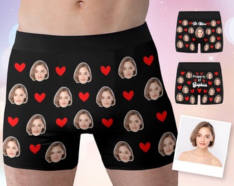 Custom Face Boxer Briefs Gift for Boyfriend/Husband, Personalized Hearts Underwear with Photo, Valentine's Day Birthday Anniversary Gift