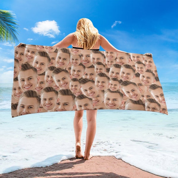 Custom Photo Face Bath Towel Personalized Bath Towel with Human and Pets Photo Pool Towel for Summer Beach Party Sports Gifts for Family