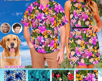 Benutzerdefinierte Hawaiihemd mit Gesicht, personalisierte Hawaiihemd für Frauen, Sommer-Blumen-Strandkleid für Frauen, Urlaub Urlaub Geschenk
