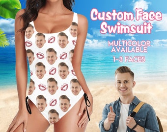 Custom Face Swimsuit for Woman, Personalize One Piece Face Swimsuit, Personalize Bathing Suit, Photo Gifts for Girlfriend, Pool Party Gifts