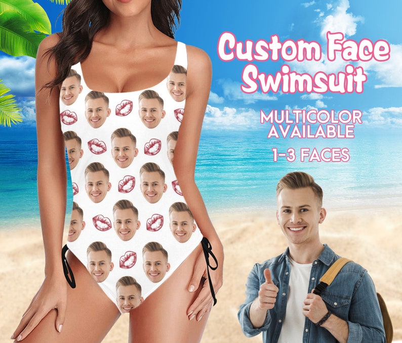 Benutzerdefinierter Gesichts-Badeanzug für Frauen, personalisieren Sie einen einteiligen Gesichts-Badeanzug, personalisieren Sie den Badeanzug, Fotogeschenke für Freundin, Pool-Party-Geschenke Bild 1