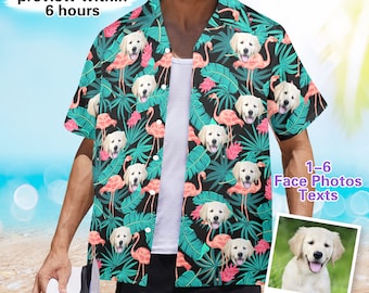 Personalized Man's All-Over Print Hawaiian Shirt, Custom Father's Day Gifts from Son and Daughter, Put 1-6 Different Faces on Hawaii Shirt