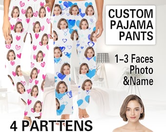 Custom pajamas pants with Face ,Your picture on pjs, Personalized Photo Pajamas, Anniversary/Birthday/Valentine's Day Gift, Preppy Pajamas