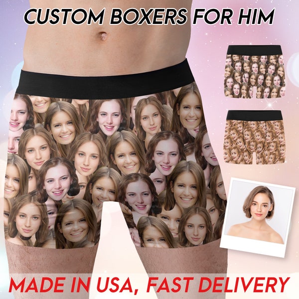 Custom Face Boxer Briefs Personalized Photo Print Underwear Funny Crazy Boxers with Picture Popular Gift for Boyfriend Gift for Husband Men