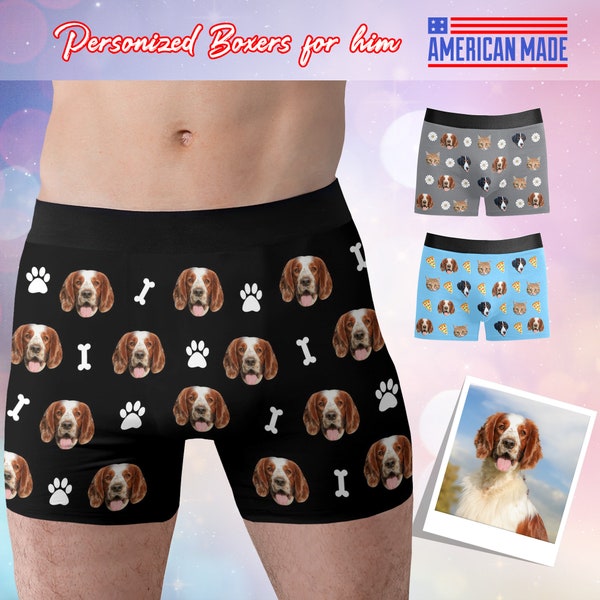 Custom Boxers with Pet Photo, Men Underwear with Pet Face, Birthday Gift for Pet Dad, Valentine's Day Gift,Personalized Boxer with Dog Faces