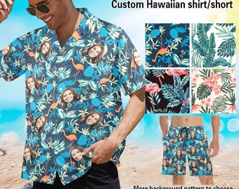 Hawaii-Hemd mit individuellem Gesicht, Hawaii-Hemd für Herren, Button-up-Hemd, individuell gestalteter All-Over-Print, Badehose, Junggesellinnenabschied, Strandkleidung