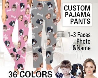 Custom Face Pajamas, Matching Pet Owner Pant, Personalized Photo Pajama Pant, Dogs Kids Faces Pajamas, Mom’s bday, Gift for Mother Father