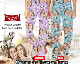 Custom Face Pajama Pants,Personalized Best Friends Photo Pajamas,Picture Face on Pajamas,Customized Funny Photo Gift For Her/Him Friends BBF