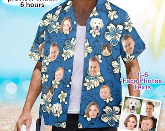 Custom Face Hawaiian Shirt, Personalized Photo Flower Print Tshirts, Customize Short Sleeve Shirts, Gifts for Bachelor Party/Summer Party