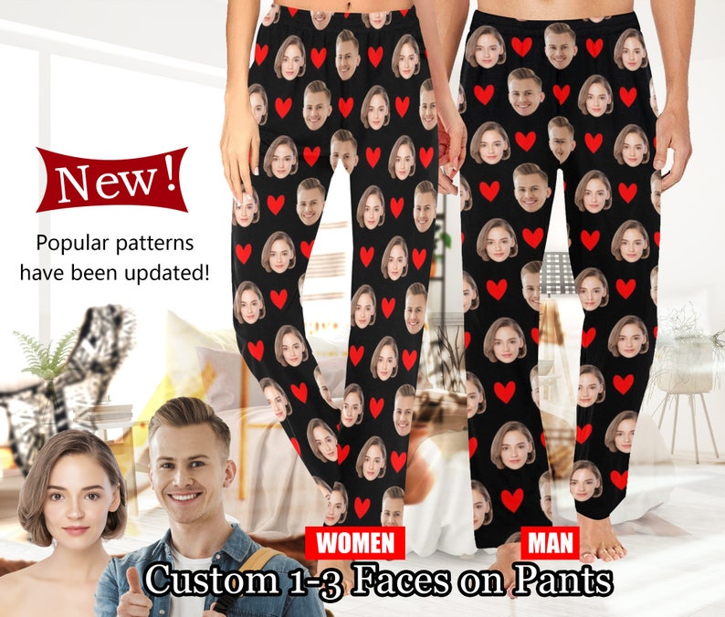 Personalized Pajamas Pants with Face/Photo,Couple Face Pajamas,Custom Photo Pajamas,Your Face You Dog on Pajama pants,Valentine's Day gift image 1