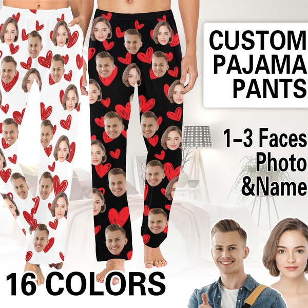 Custom face Pajama Pants, Photo Pajama Bottoms, Personalized Face Long Pj Pant, Face On Pajama Pants, Birthday Gift, Funny Couples Pajamas