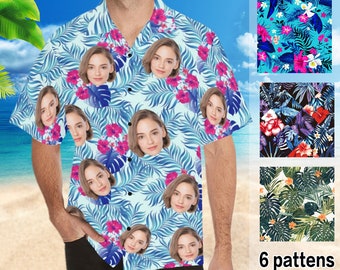 Chemise hawaïenne personnalisée avec visage, impression photo, chemise hawaïenne personnalisée, imprimé intégral, hauts de plage pour homme