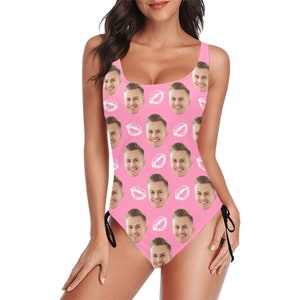 Benutzerdefinierter Gesichts-Badeanzug für Frauen, personalisieren Sie einen einteiligen Gesichts-Badeanzug, personalisieren Sie den Badeanzug, Fotogeschenke für Freundin, Pool-Party-Geschenke Rosa